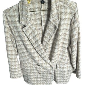 Elegant Beige Houndstooth Women's Blazer